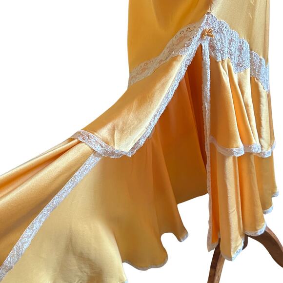 Vintage 80s Old Hollywood Jenny Dobell Marigold Silk Gown & Robe Set, Lace Sz 8 - Picture 5 of 12